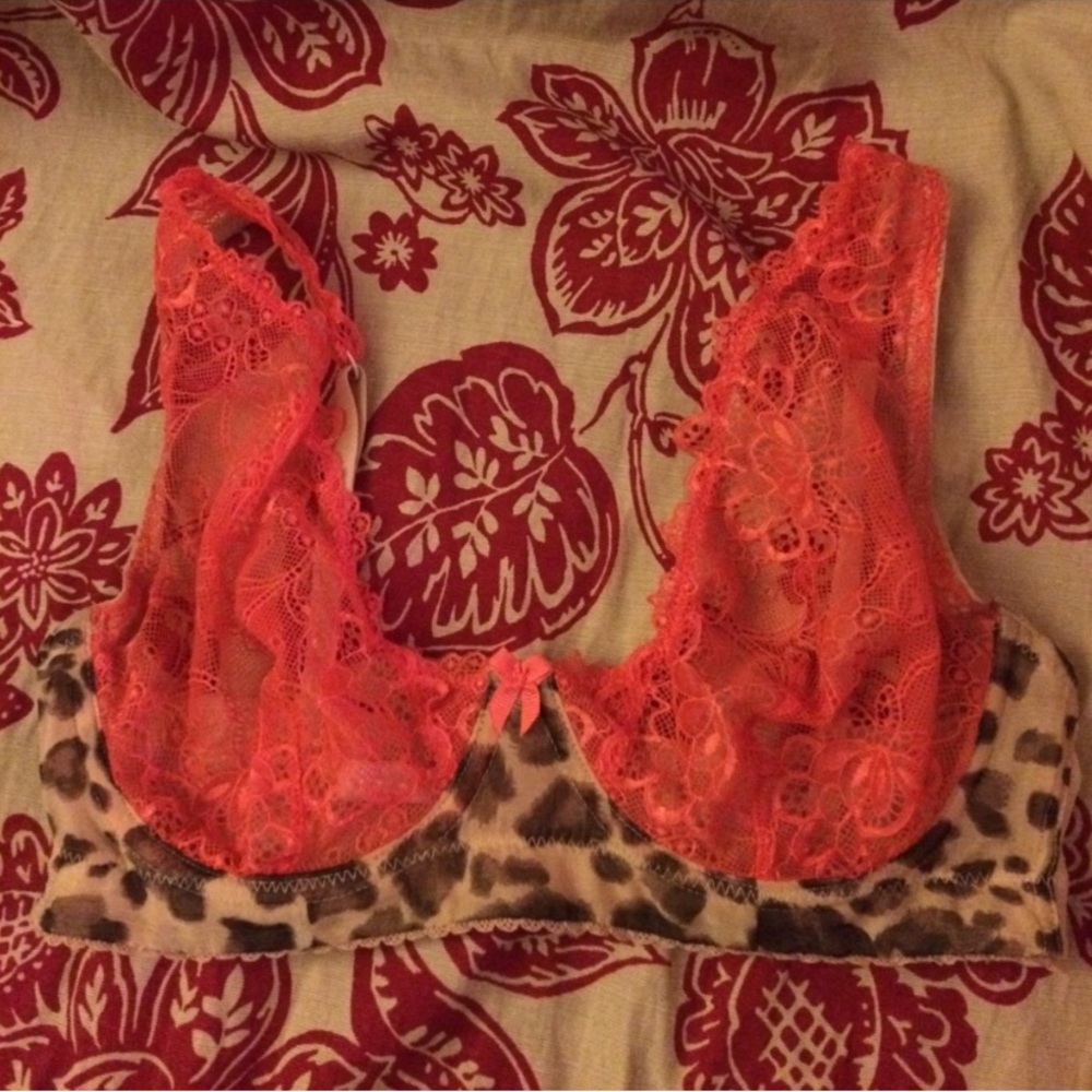 leopard print orange lace bras